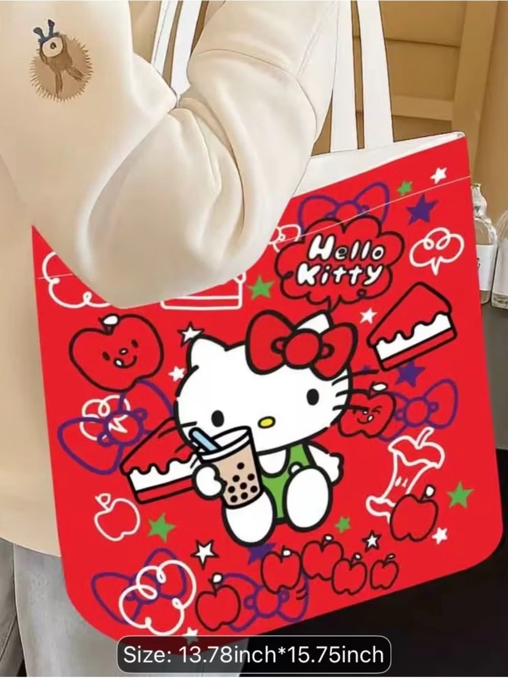 Hello Kitty Red Graphic Party Tote Bag with White Handles